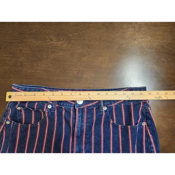 American Eagle Blue & Red Striped Super Stretch Hi-Rise Denim Mini Skirt Size 12 - Picture 6 of 7